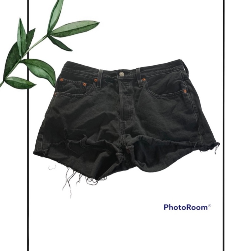 Levis 501 Black Raw Hem Jean Shorts - Picture 1 of 10